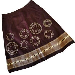 Talbots Vintage brown 100% Linen A-Line Knee Length Lined cotton Skirt Size 12